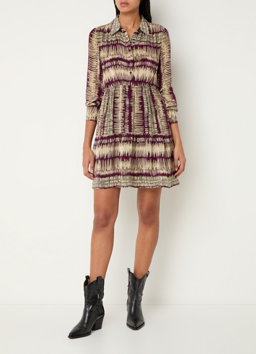 ba&sh Apoldie mini tuniekjurk met print - voorkant 2 cranberryrood