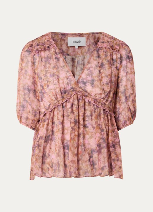 ba&sh Asya top met print en V-hals - voorkant 3 oudroze