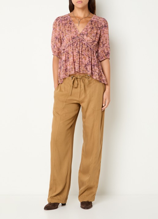 ba&sh Asya top met print en V-hals - voorkant 4 oudroze