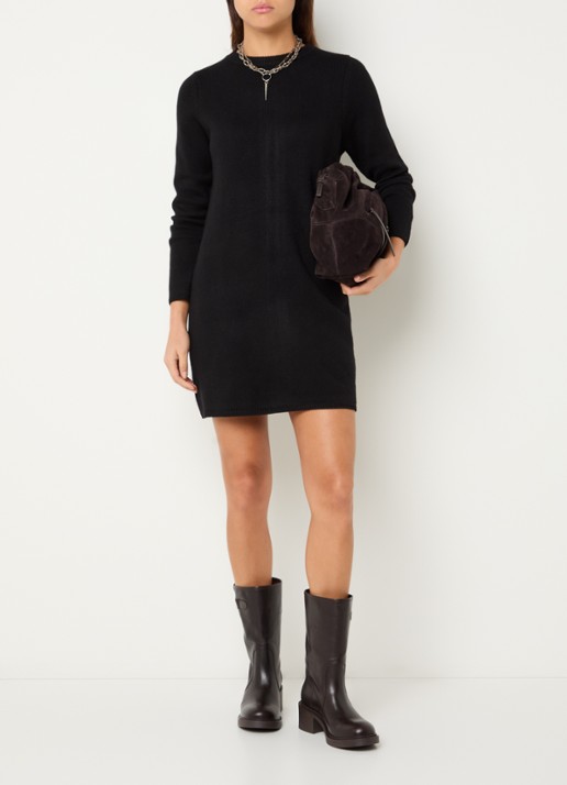 ba&sh Atess mini jurk in wolblend - voorkant 4 zwart