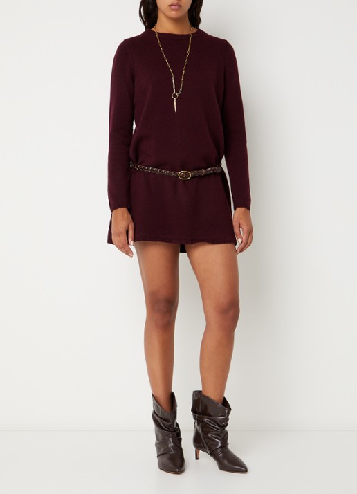 ba&sh Atess mini jurk in wolblend - voorkant 4 bordeauxrood