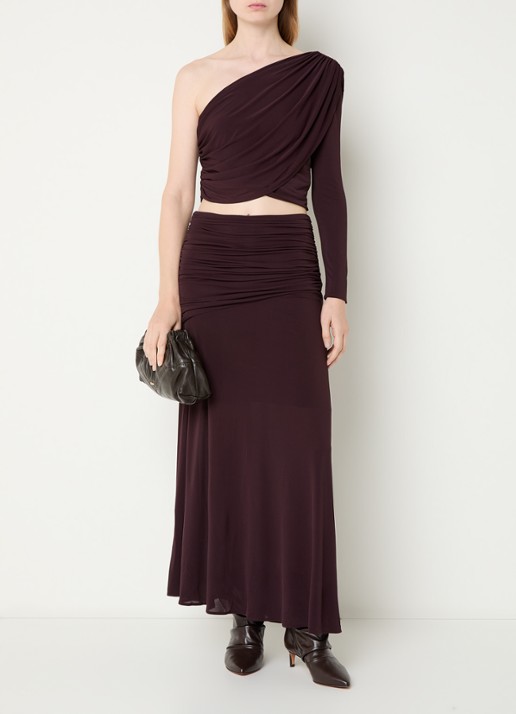 ba&sh Bailey maxi rok met asymmetrisch detail - voorkant 2 bordeauxrood