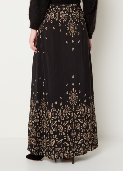 ba&sh Banessa maxi rok met print - achterkant 3 zwart