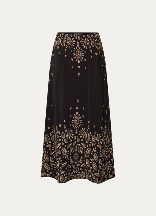 ba&sh Banessa maxi rok met print - voorkant zwart