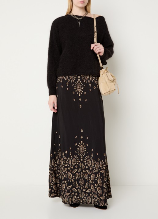 ba&sh Banessa maxi rok met print - voorkant 2 zwart