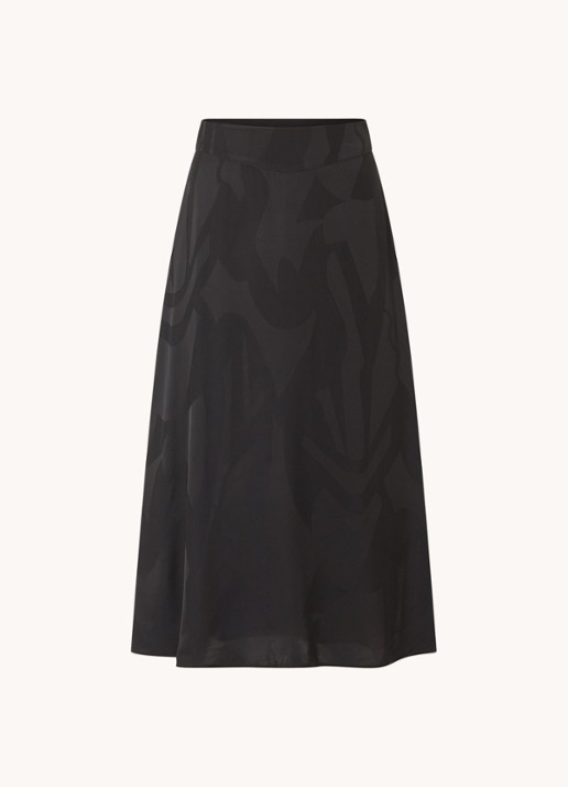 ba&sh Banessa midi rok van satijn met jacquard dessin - voorkant 3 zwart