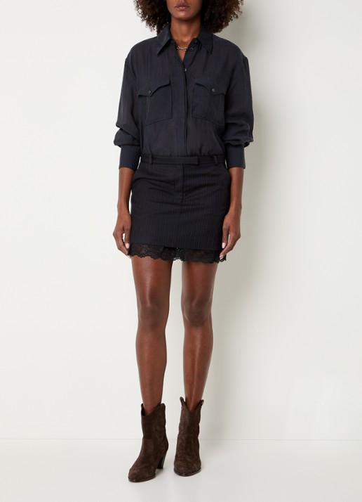 ba&sh Bao semi-transparante blouse met klepzakken - voorkant 2 donkerblauw