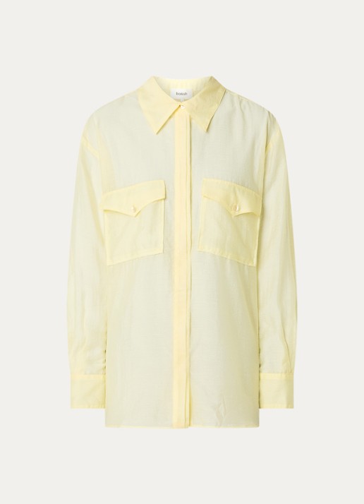 ba&sh Bao semi-transparante blouse met klepzakken - voorkant 3 lichtgeel