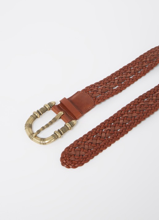ba&sh Barbara gevlochten riem van leer - detail oranjebruin