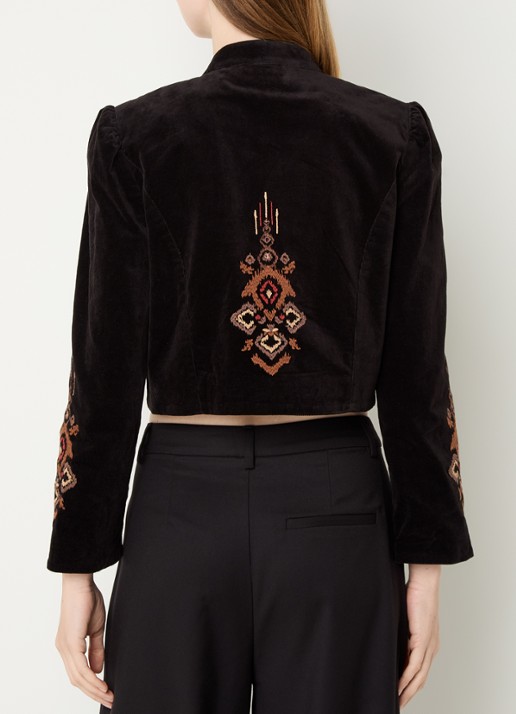 ba&sh Baya cropped jack van fluweel met borduring - achterkant 3 zwart