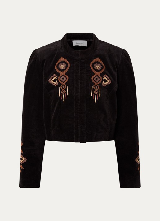 ba&sh Baya cropped jack van fluweel met borduring - voorkant zwart