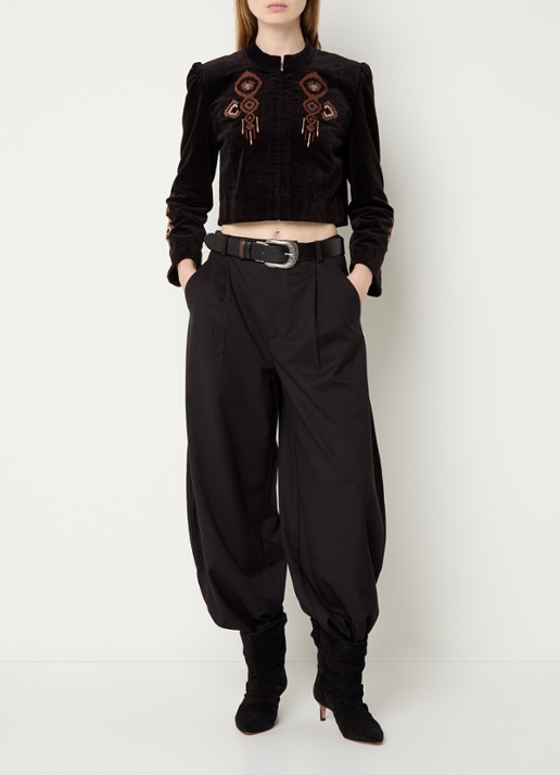 ba&sh Baya cropped jack van fluweel met borduring - voorkant 2 zwart
