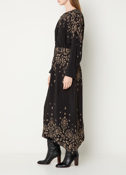 ba&sh Belline maxi tuniekjurk met print - voorkant 2 zwart