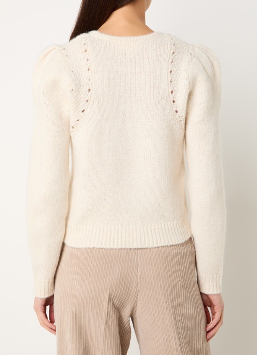 ba&sh Belma grofgebreide trui in alpaca wolblend - achterkant 2 gebroken wit