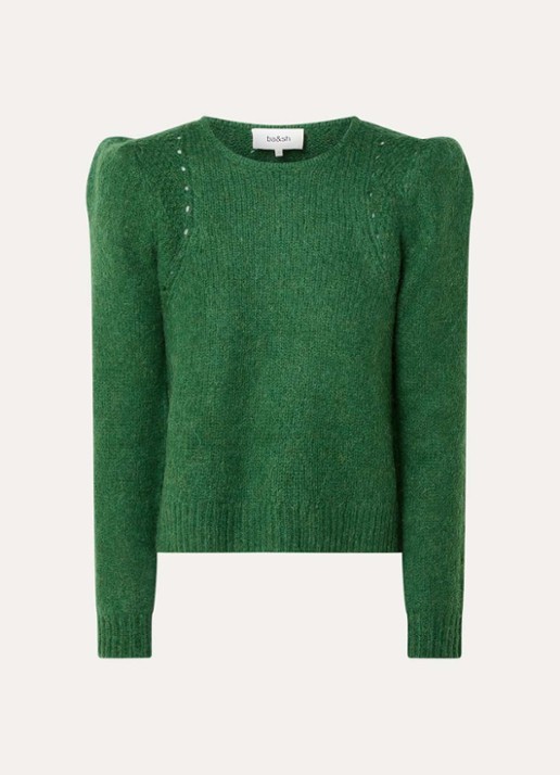 ba&sh Belma grofgebreide trui in alpaca wolblend - voorkant 2 donkergroen