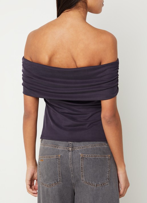 ba&sh Bene ribgebreide off shoulder top - achterkant donkerblauw