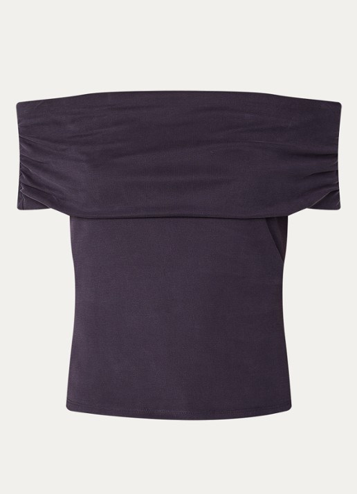ba&sh Bene ribgebreide off shoulder top - voorkant 2 donkerblauw