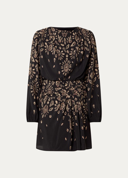 ba&sh Beona mini tuniekjurk met print - voorkant 3 zwart