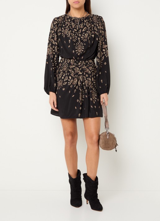 ba&sh Beona mini tuniekjurk met print - voorkant 4 zwart
