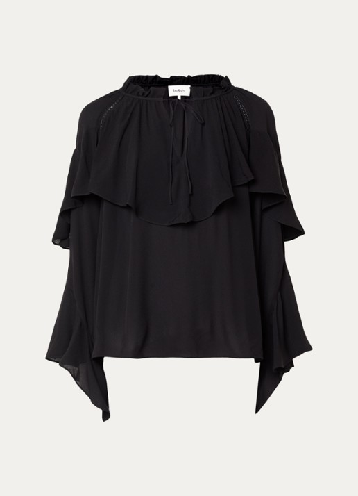 ba&sh  Betty semi-transparante tuniek met ruches en details van kant - voorkant 2 zwart
