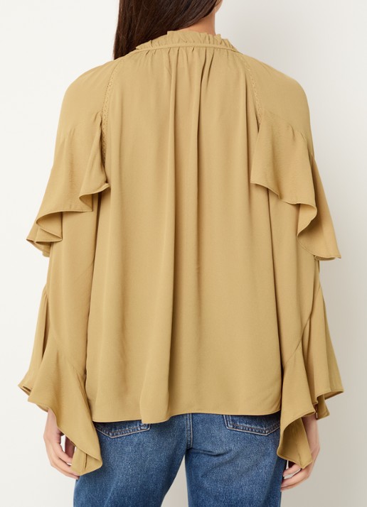ba&sh  Betty semi-transparante tuniek met ruches en details van kant - achterkant camel
