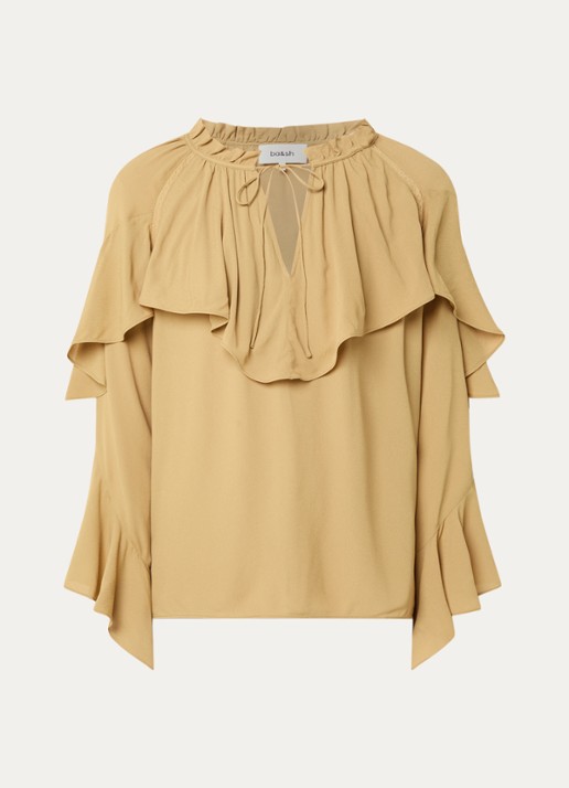 ba&sh  Betty semi-transparante tuniek met ruches en details van kant - voorkant 2 camel