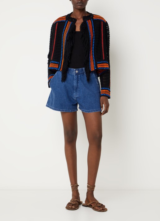 ba&sh Bianca grofgebreid vest met ronde hals - voorkant 3 zwart