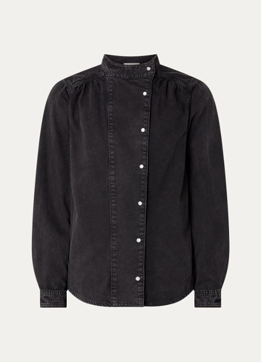 ba&sh Bilena blouse van chambray met opstaande kraag - voorkant zwart