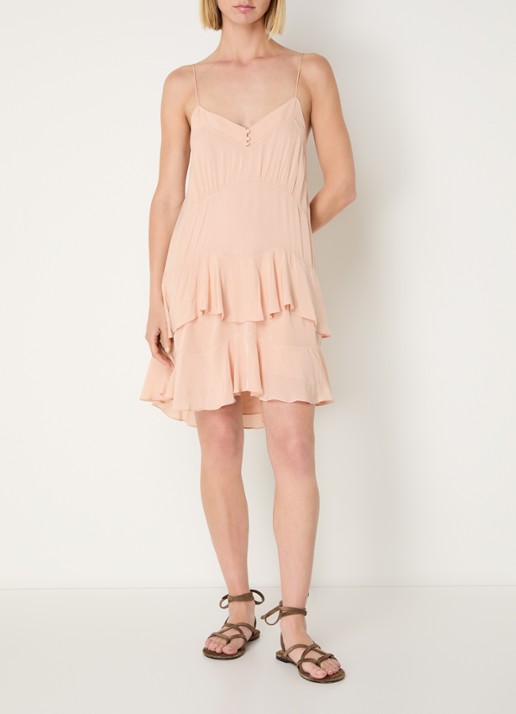 ba&sh Bilona mini jurk met volant - voorkant 4 roze
