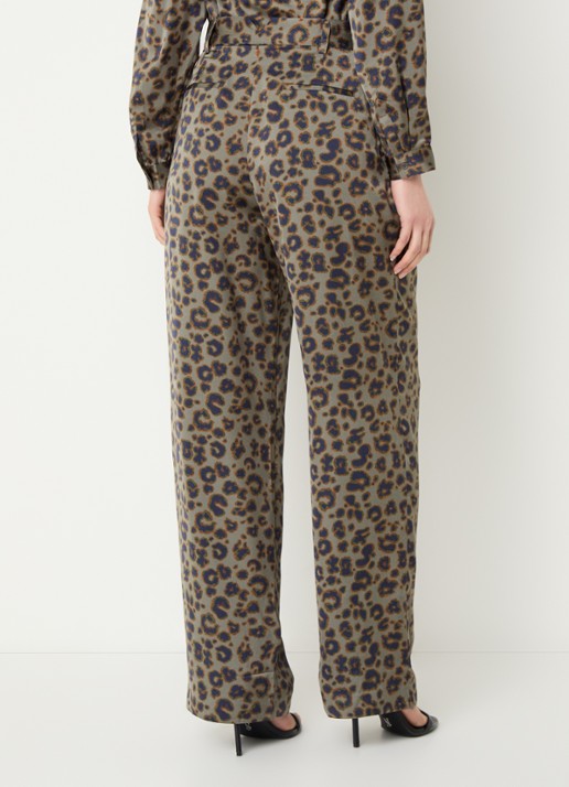 ba&sh Bloy high waist straight fit pantalon met panterprint - achterkant olijfgroen