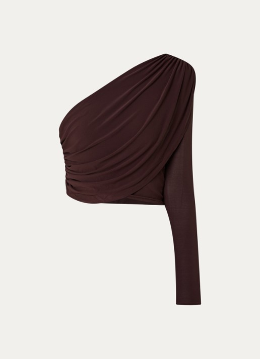 ba&sh Blue one shoulder cropped top met gedrapeerd detail - voorkant 3 bordeauxrood