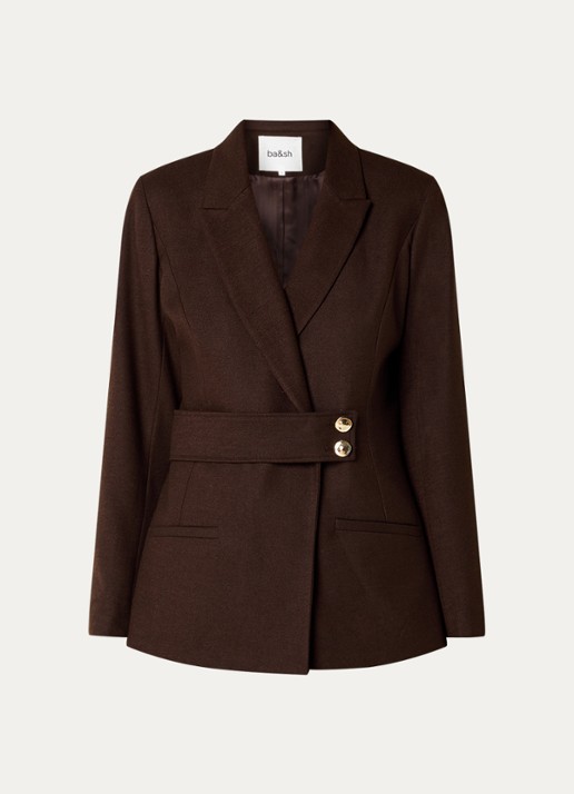 ba&sh Bule blazer met schoudervulling en paspelzakken - voorkant 2 chocoladebruin