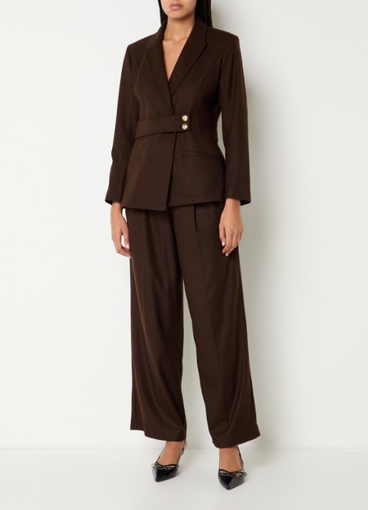 ba&sh Bule blazer met schoudervulling en paspelzakken - voorkant 3 chocoladebruin