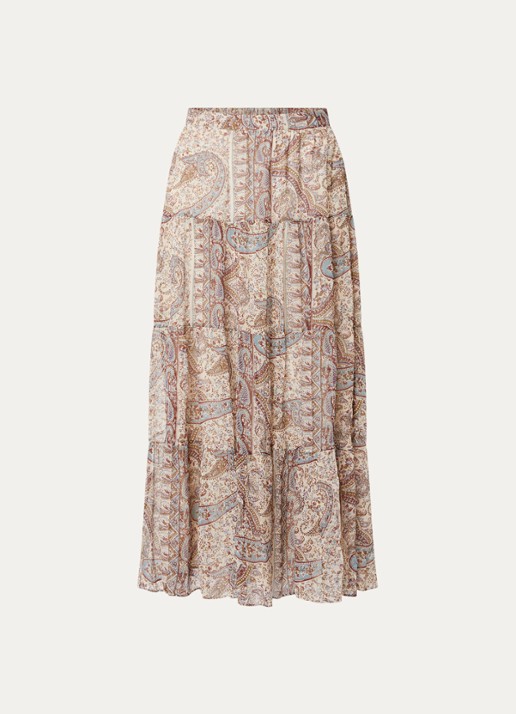 ba&sh Cali midi rok met print - voorkant 3 gebroken wit