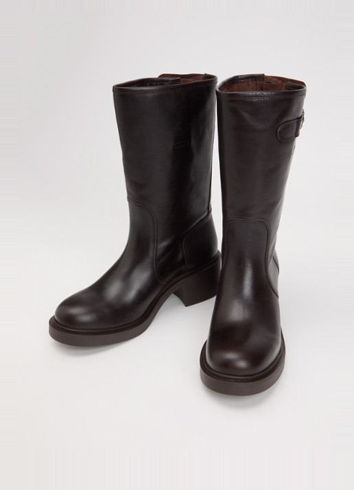 ba&sh Cameron biker boot van kalfsleer - detail chocoladebruin