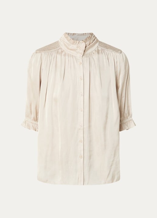 ba&sh Camila blouse van satijn met ballonmouw - voorkant 3 beige