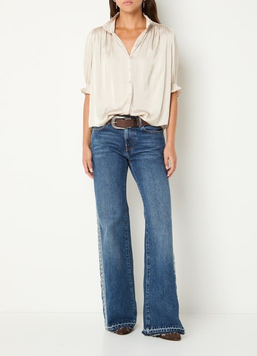 ba&sh Camila blouse van satijn met ballonmouw - voorkant 4 beige