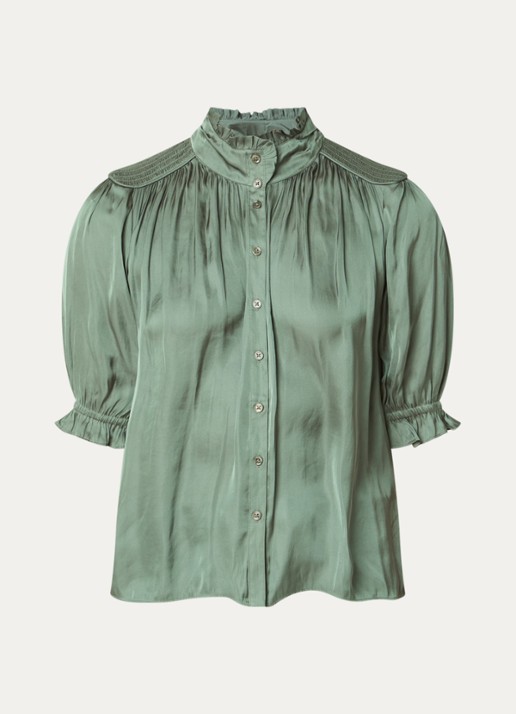 ba&sh Camila blouse van satijn met ballonmouw - voorkant bronsgroen