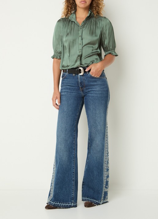 ba&sh Camila blouse van satijn met ballonmouw - voorkant 2 bronsgroen