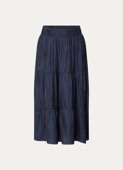 ba&sh Camyla midi rok van satijn - voorkant 2 donkerblauw