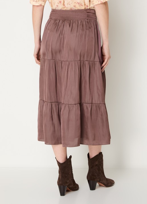 ba&sh Camyla midi rok van satijn - achterkant 2 donkerblauw