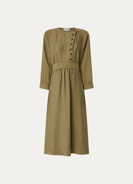 ba&sh Canny maxi tuniekjurk met ceintuur - voorkant 2 mosgroen