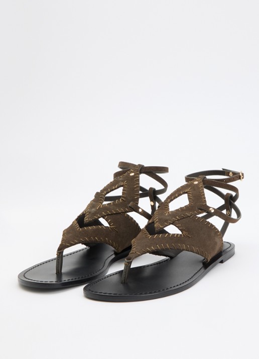 ba&sh Capri sandaal van suède - detail khaki