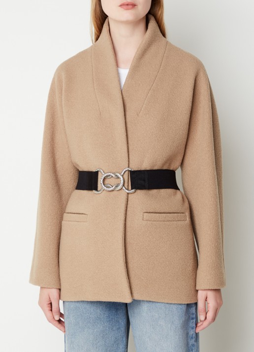 ba&sh Carole mantel van wol met ceintuur - detail 2 donkerbeige