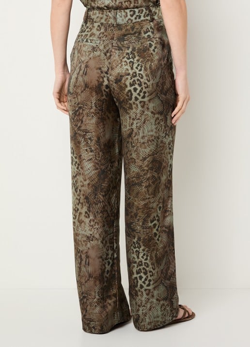 ba&sh Carrina high waist wide fit pantalon van satijn met print - achterkant bruin