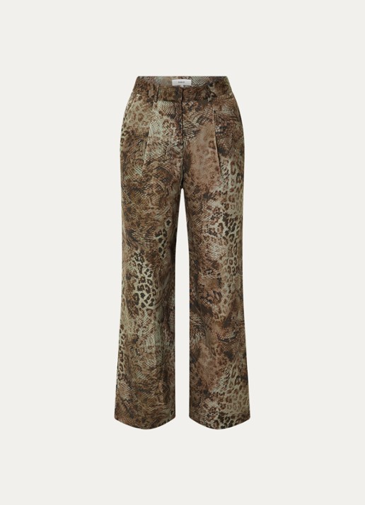 ba&sh Carrina high waist wide fit pantalon van satijn met print - voorkant 2 bruin