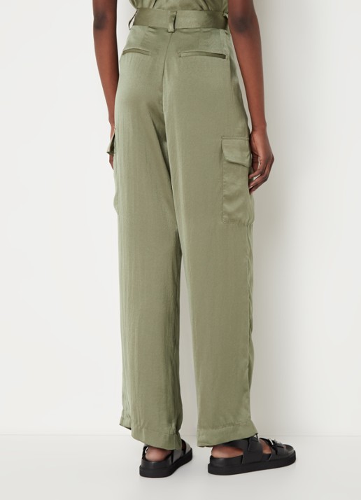ba&sh Cary high waist loose fit broek van satijn met klepzakken - achterkant 3 bronsgroen