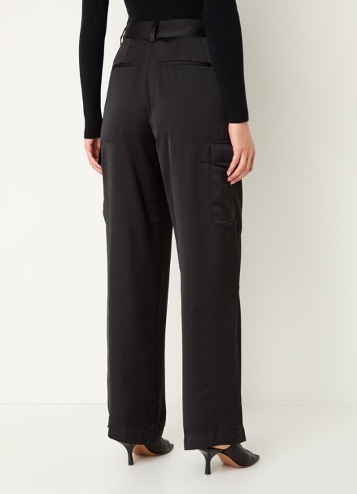 ba&sh Cary high waist loose fit broek van satijn met klepzakken - achterkant 5 zwart