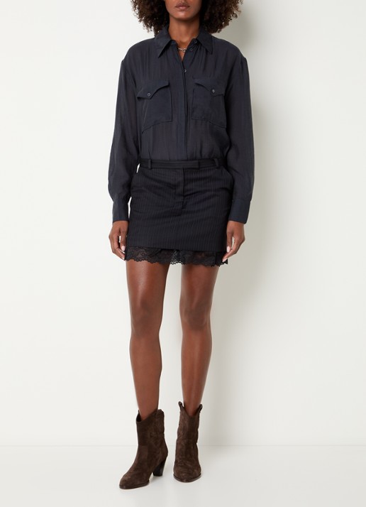 ba&sh Cassie mini rok in linnenblend met steekzakken - voorkant 4 zwart