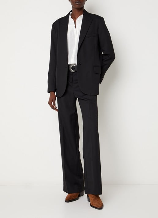 ba&sh Cayne blazer in wolblend met klepzakken - voorkant 4 zwart